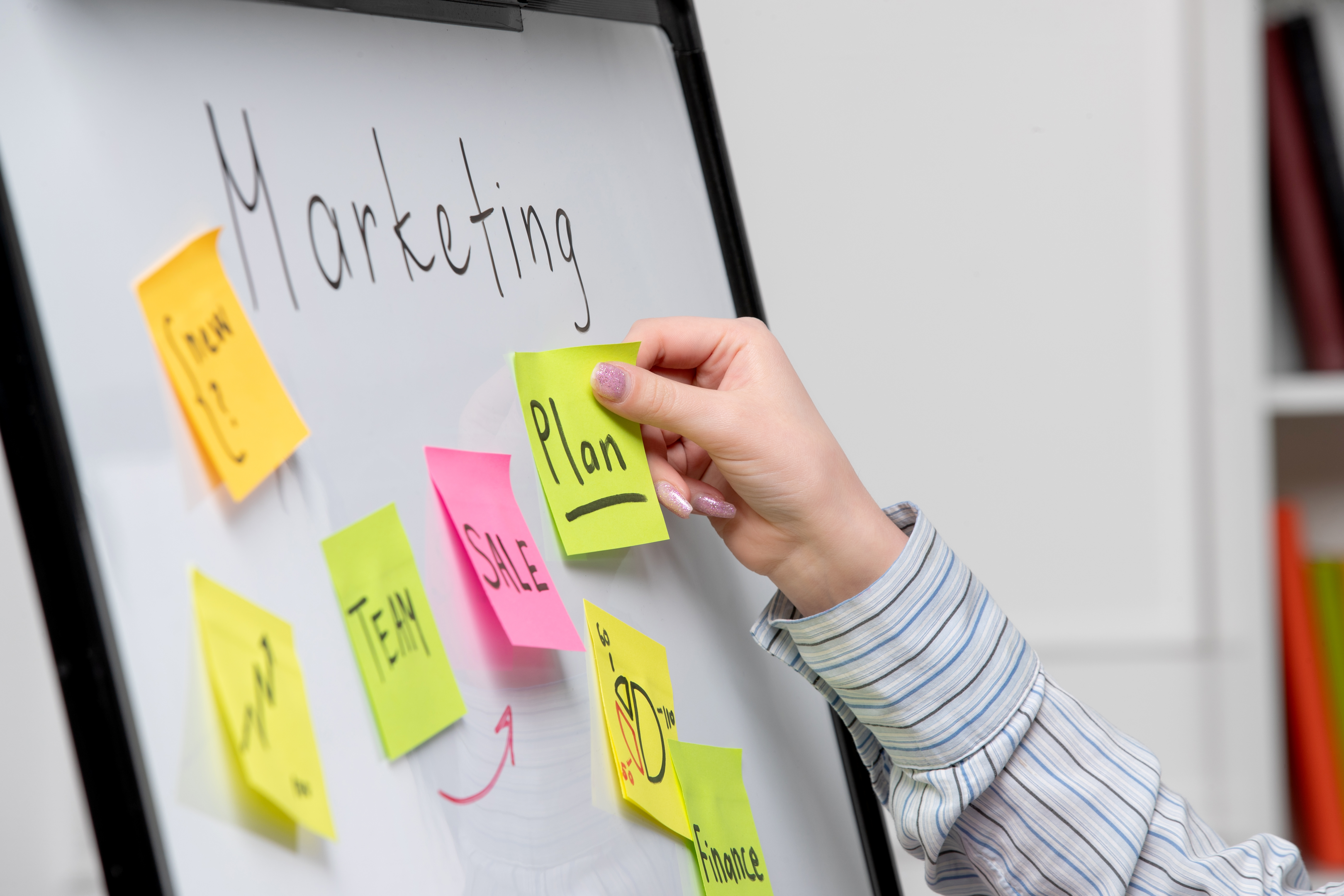 The image represents a white board used for discussing a marketing strategy