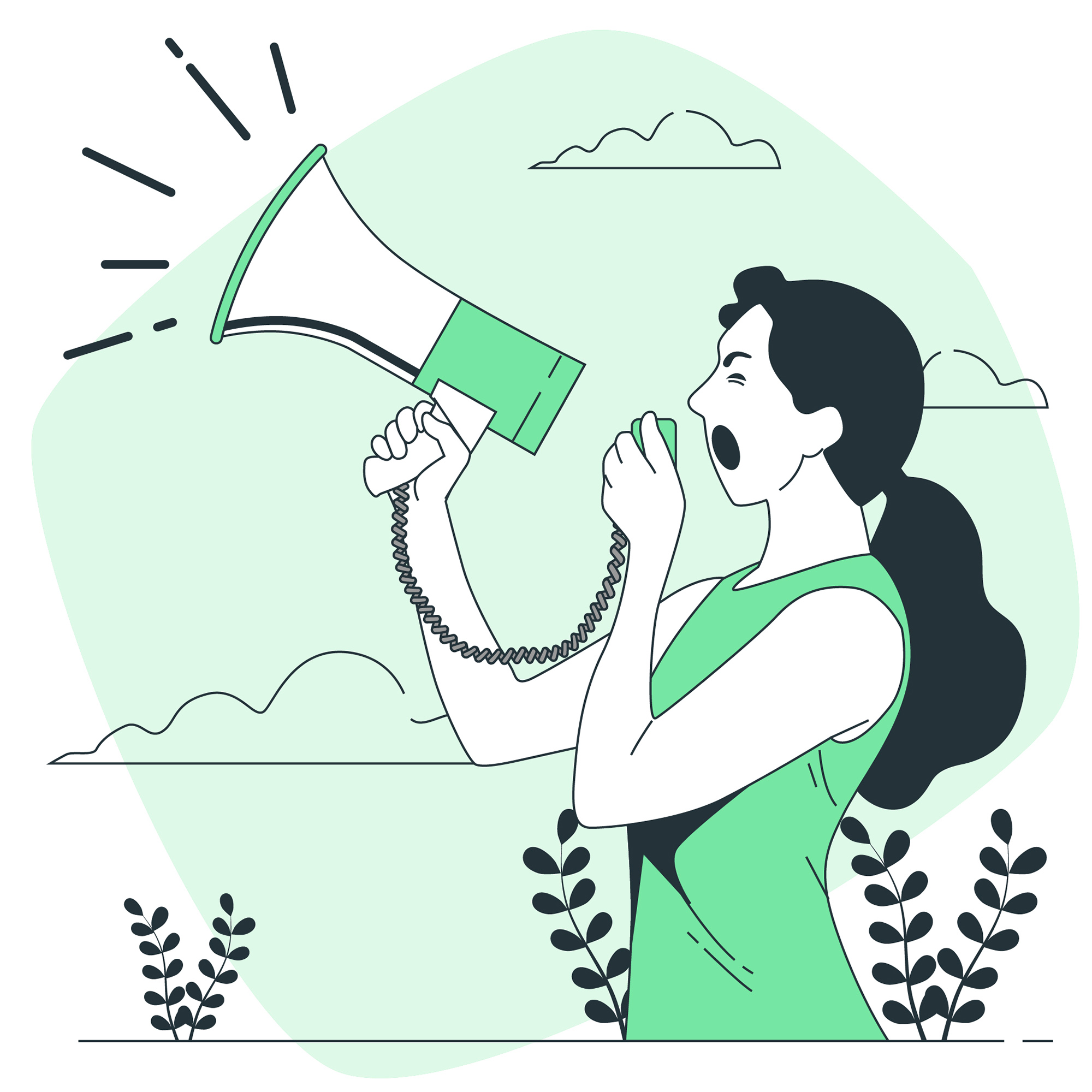 Fintech Marketing Trends 2024: Trust, Tech, and Influencers Supercharge Growth An illustration of a woman with megaphone