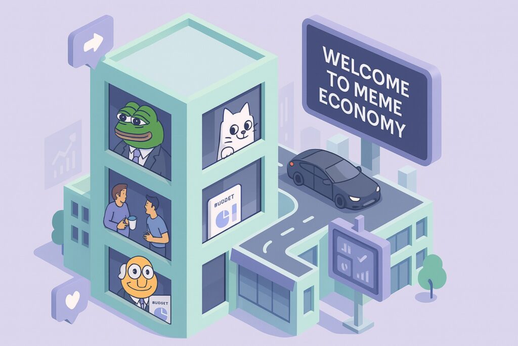 The Meme Economy: Why Financial Firms Are Embracing Low-Fidelity Humour fintech meme marketing office illustration